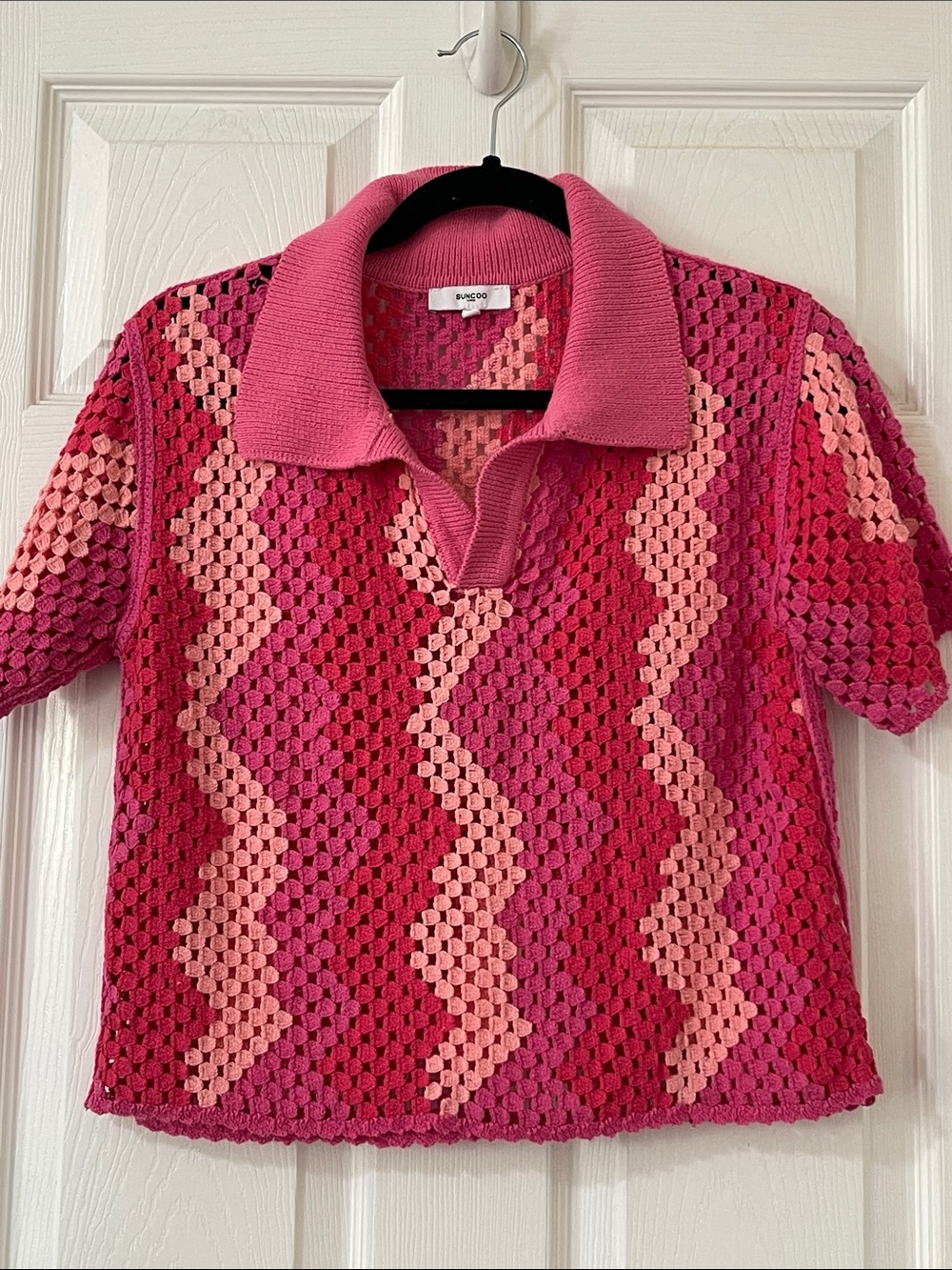 SUNCOO Paris Pink Crochet Sweater size XS